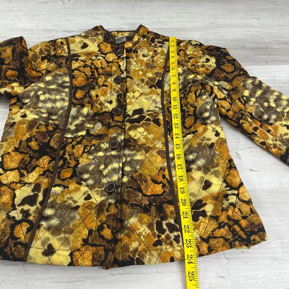 Requirements Lined Quilted Gold Brown Animal Abstract Print Button Jacket Medium - Picture 8 of 10